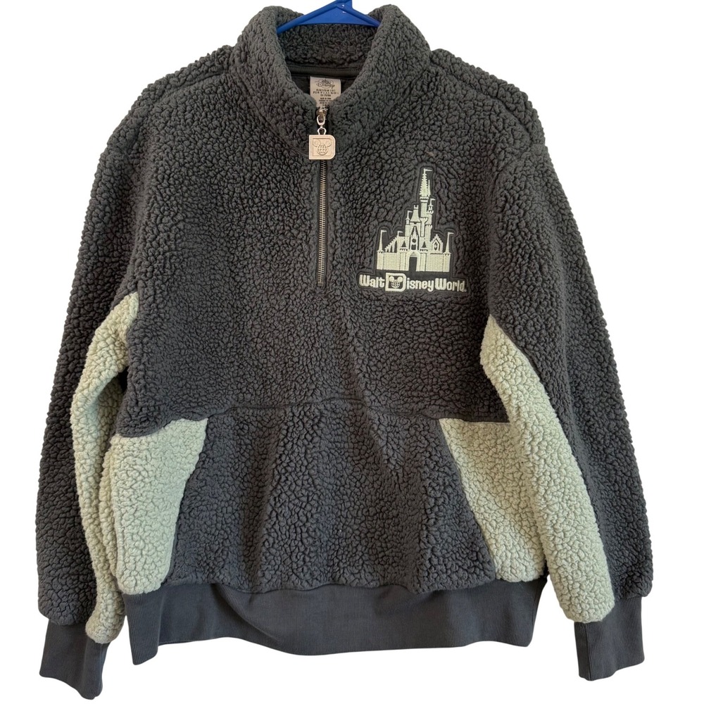 Disney World women's pullover 1/4 zip gray fleece parks castle embroidered small